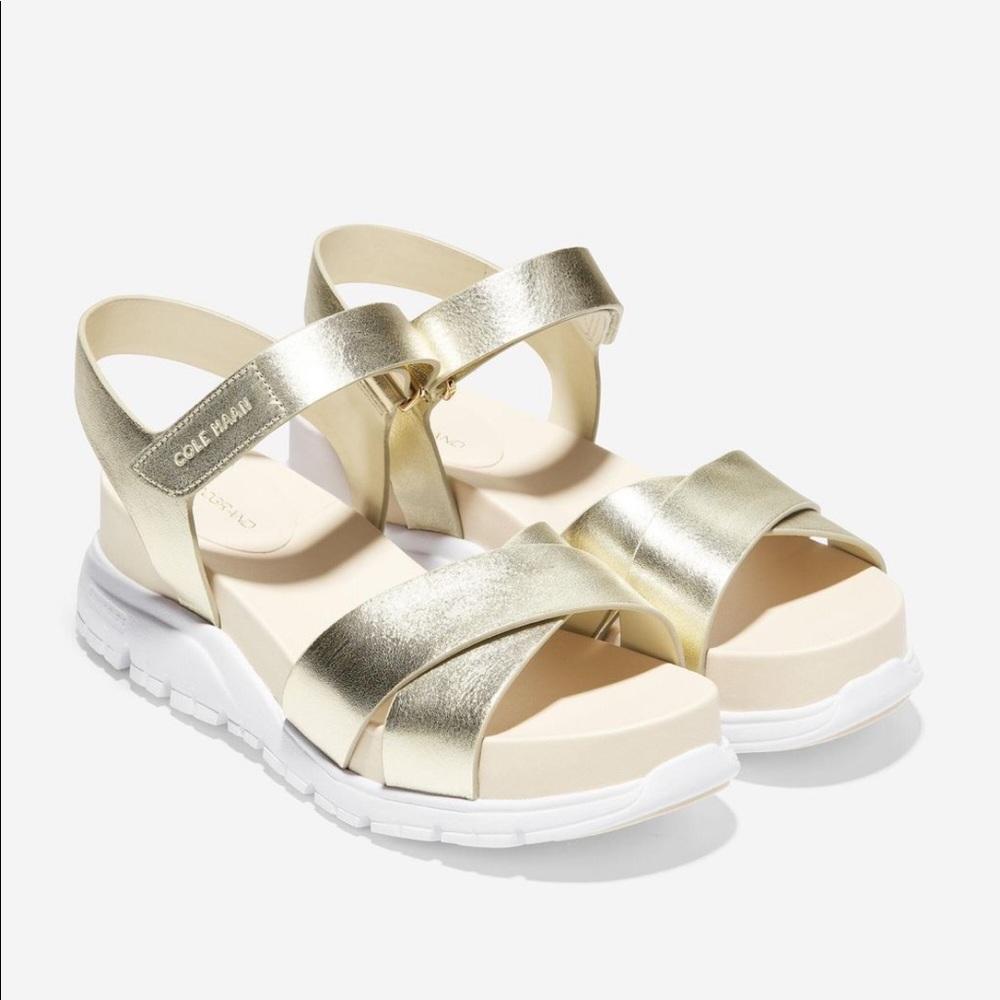 Cole Haan- Gold Zerogrand Criss Cross Sandal Sz 8
